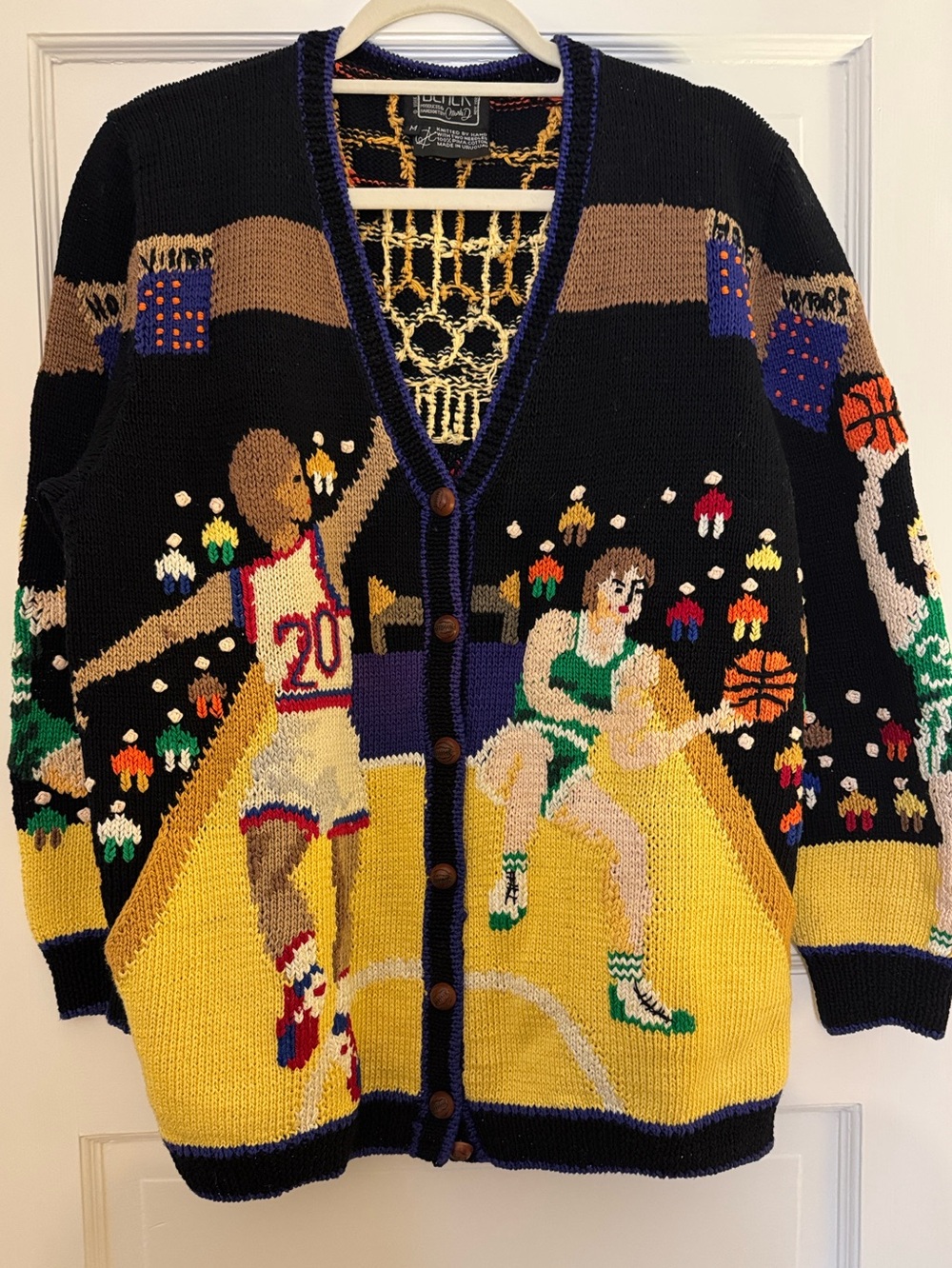 Vintage Berek Basketball themed handknit cotton Cardigan Sweater